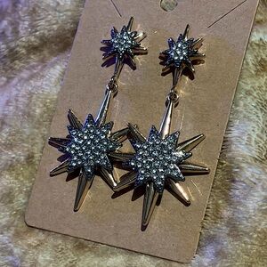 Two-Tone Starburst CZ  Dangle Earrings